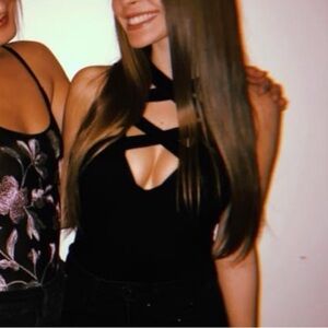 Black Front Criss Cross Ribbed Thong Bodysuit